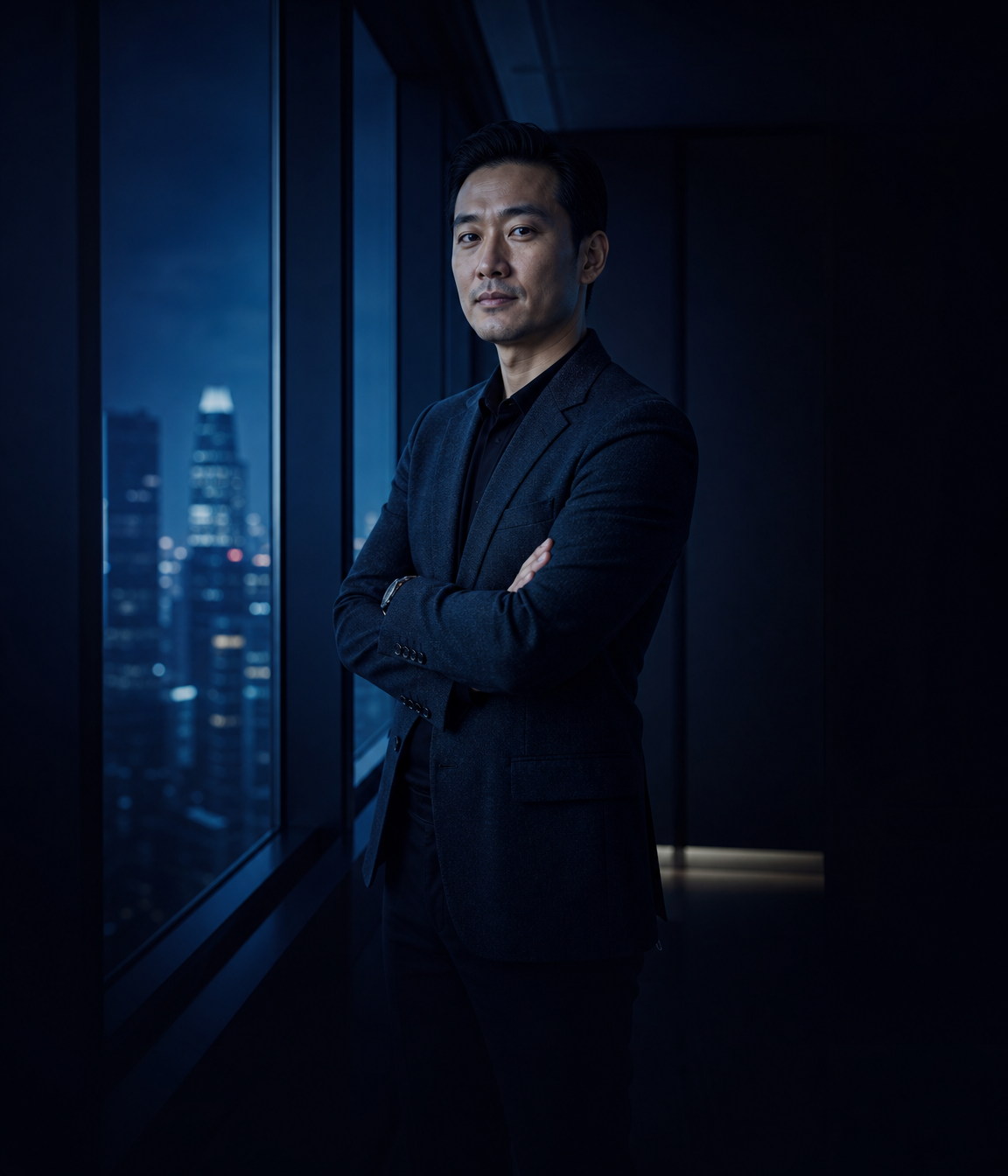 Business leader by an office window considering which companies to reach next