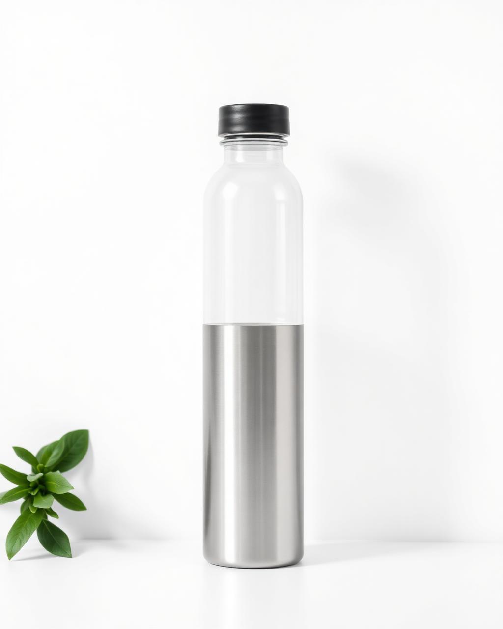Stainless steel water bottle on a pure white catalogue background