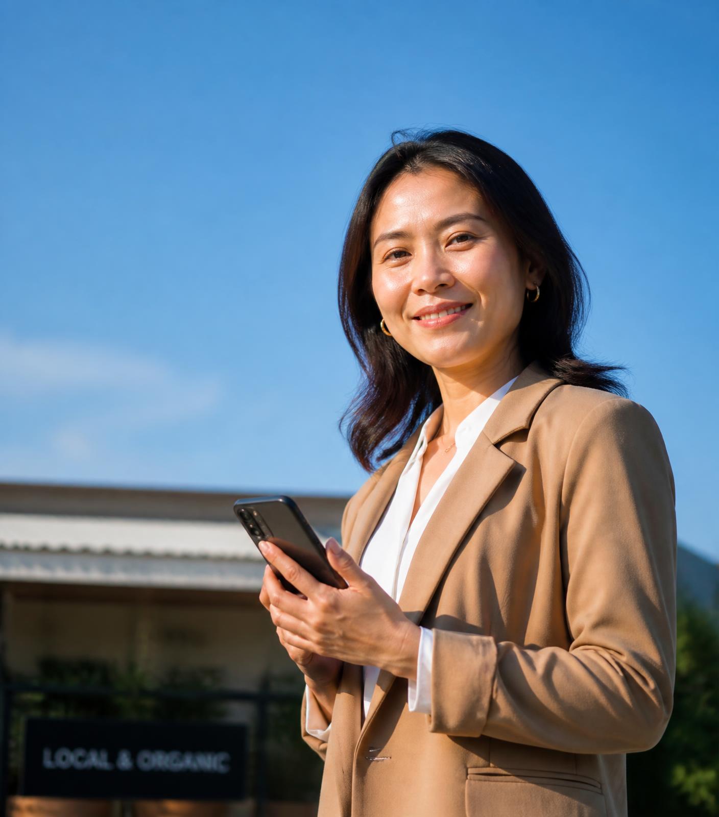 Business owner replying to customer messages on her phone