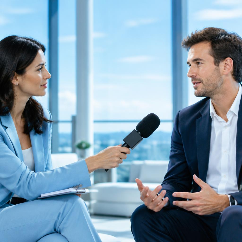 A journalist interviewing a founder