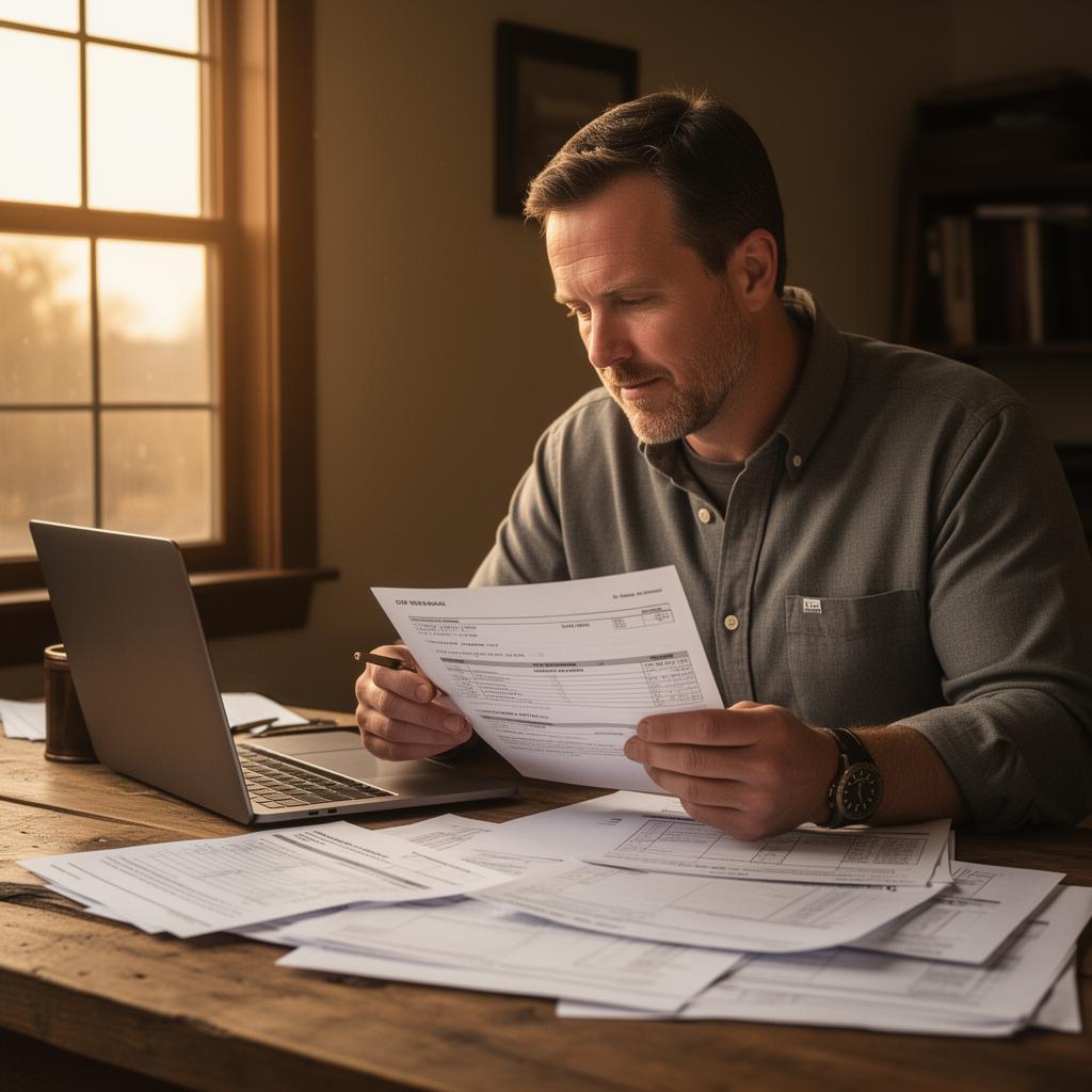 Service business owner reviewing old quotes and proposals at a workspace